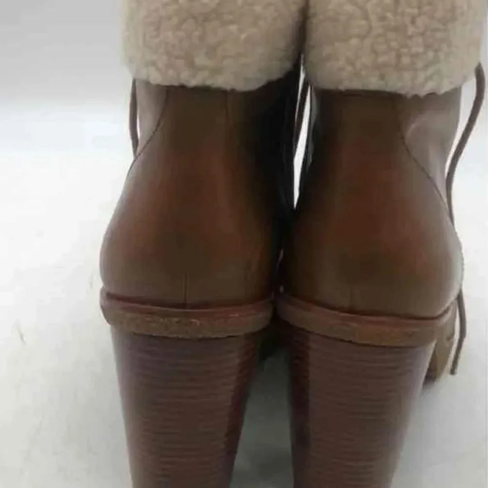 Michael Kors MK Designer Kim Brown Leather Lace Up Block Heel Booties Size US 10 - Picture 5 of 8